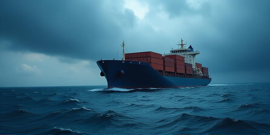 Large container ship at sea during a storm, illustrating global supply chain risks